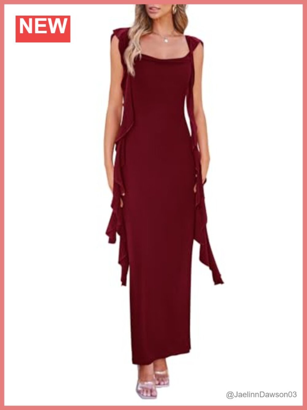 Ruffle Bodycon Maxi Dress Sweetheart Neck Open Back Cap Sleeve